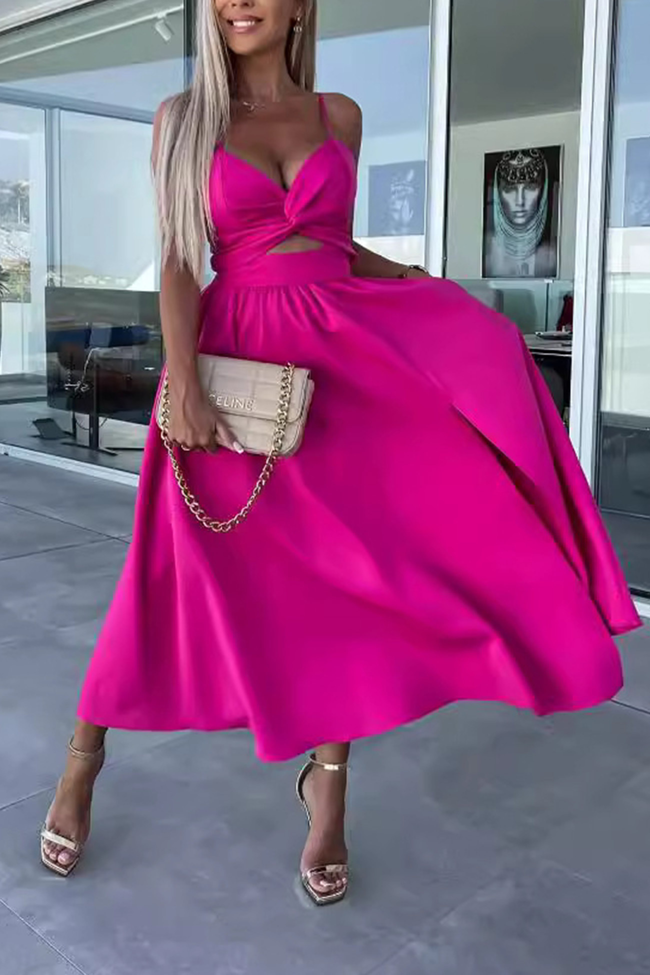 Twisted Cutout Slit Cami Dress