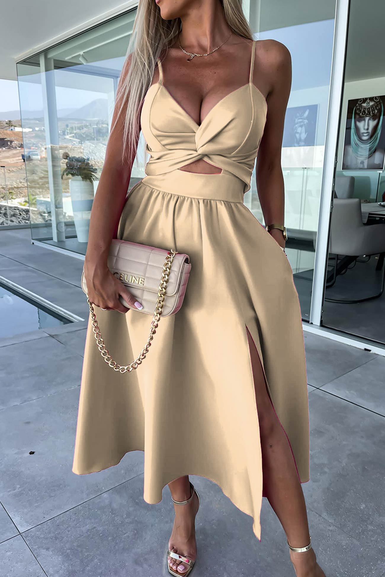 Twisted Cutout Slit Cami Dress