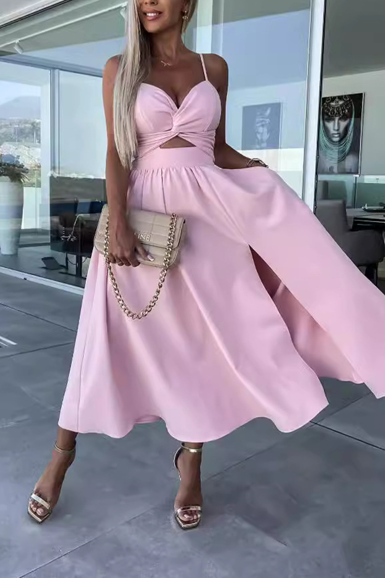 Twisted Cutout Slit Cami Dress