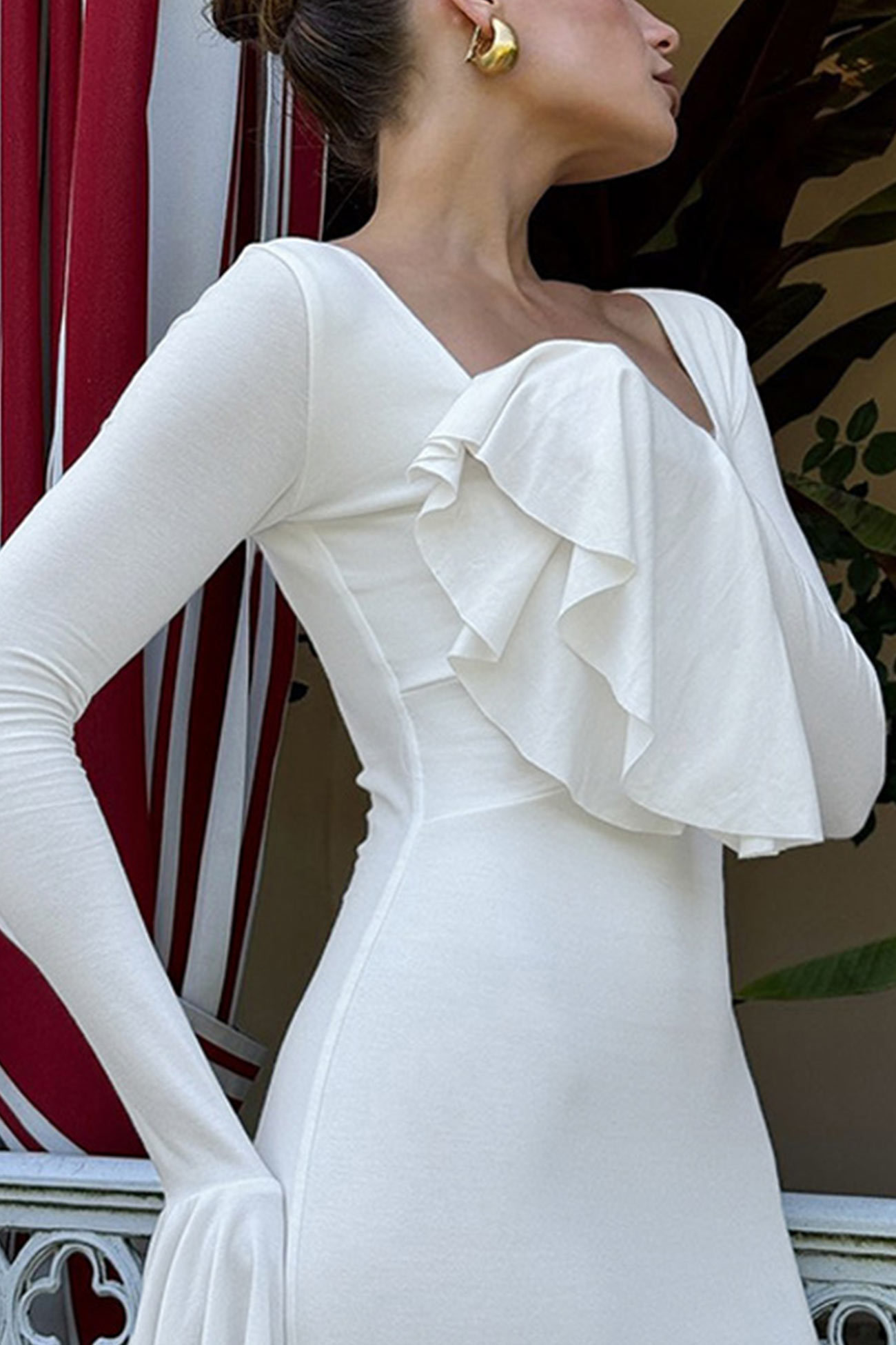 Twisted Flare Sleeve Ruffle Dress