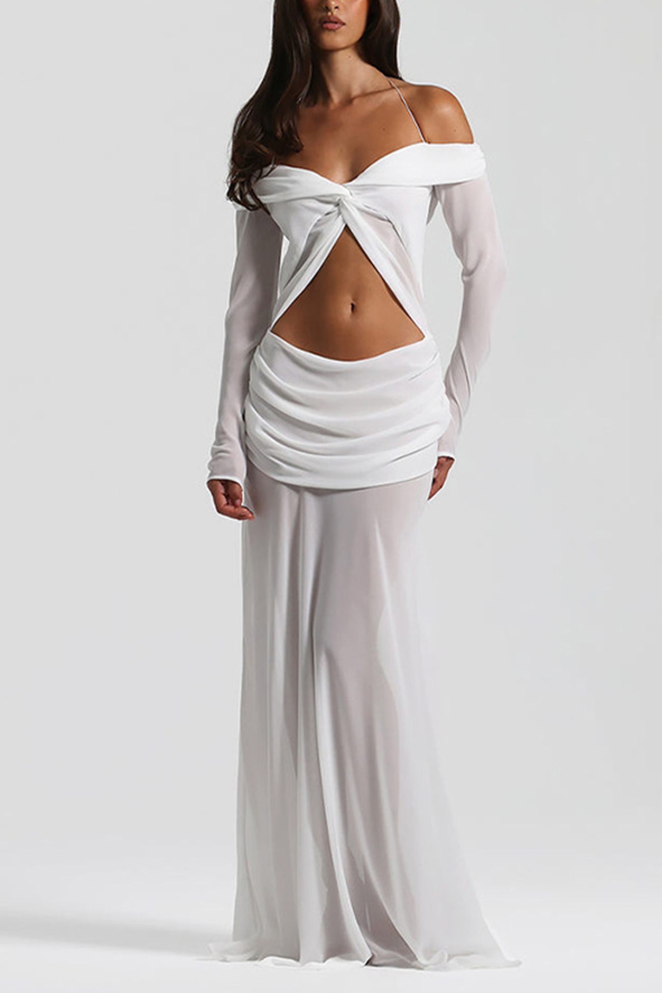 Twisted Off-shoulder Cutout Chiffon Maxi Dress