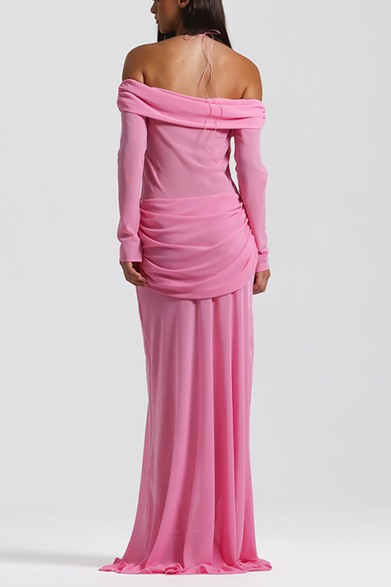 Twisted Off-shoulder Cutout Chiffon Maxi Dress