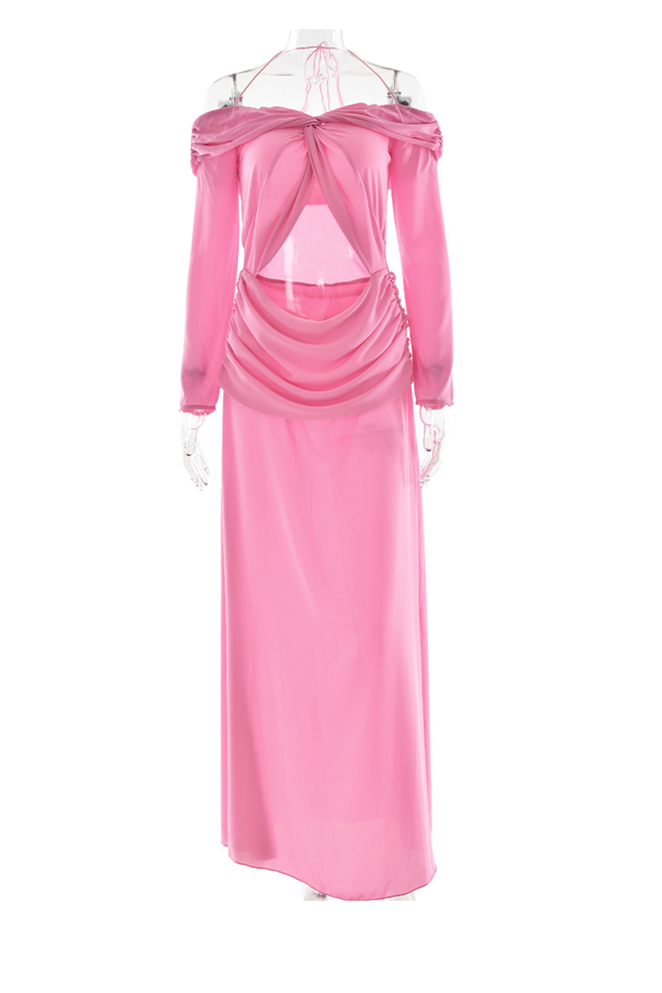 Twisted Off-shoulder Cutout Chiffon Maxi Dress