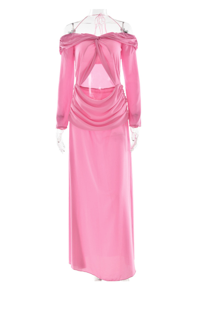 Twisted Off-shoulder Cutout Chiffon Maxi Dress