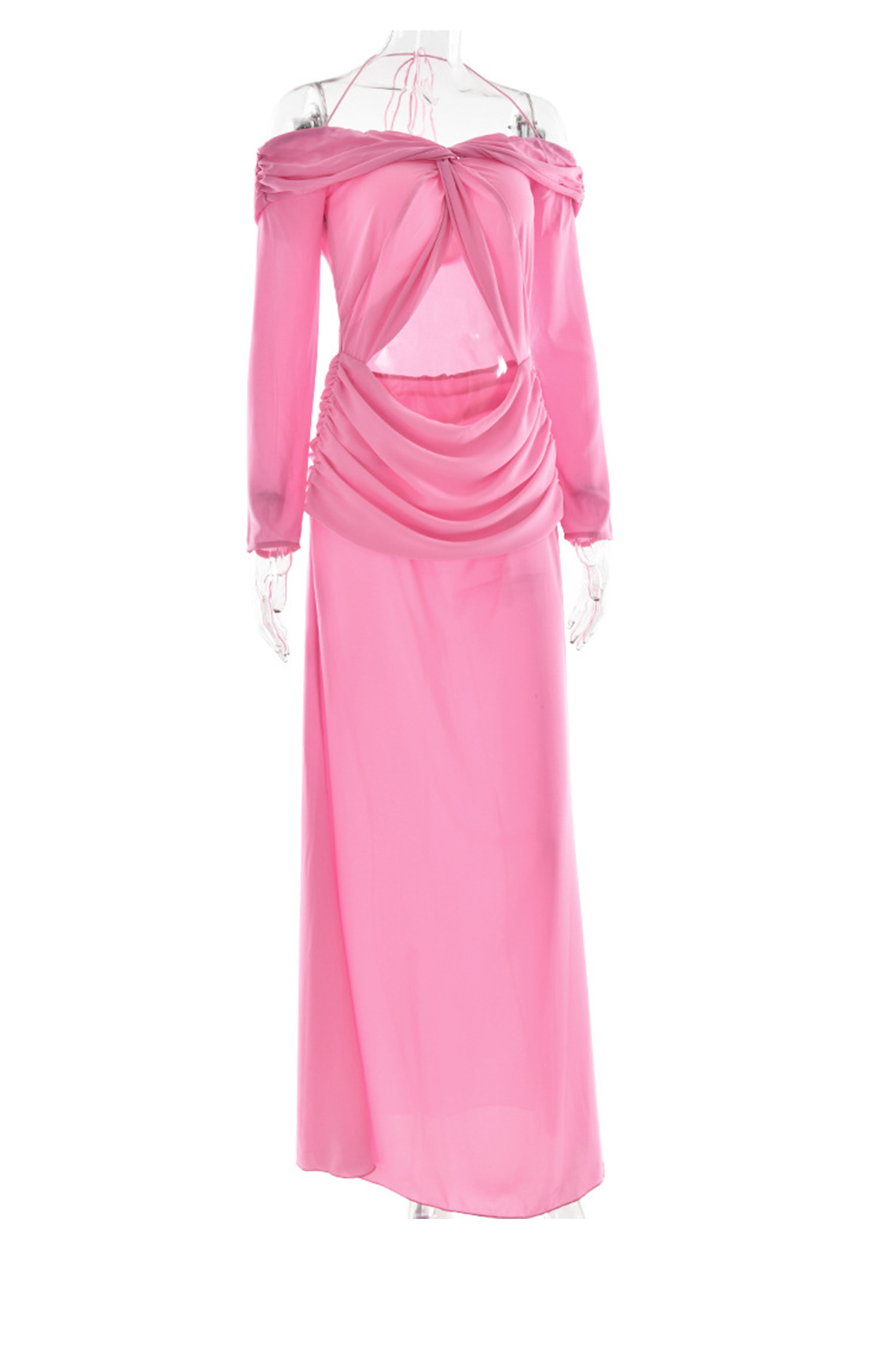 Twisted Off-shoulder Cutout Chiffon Maxi Dress