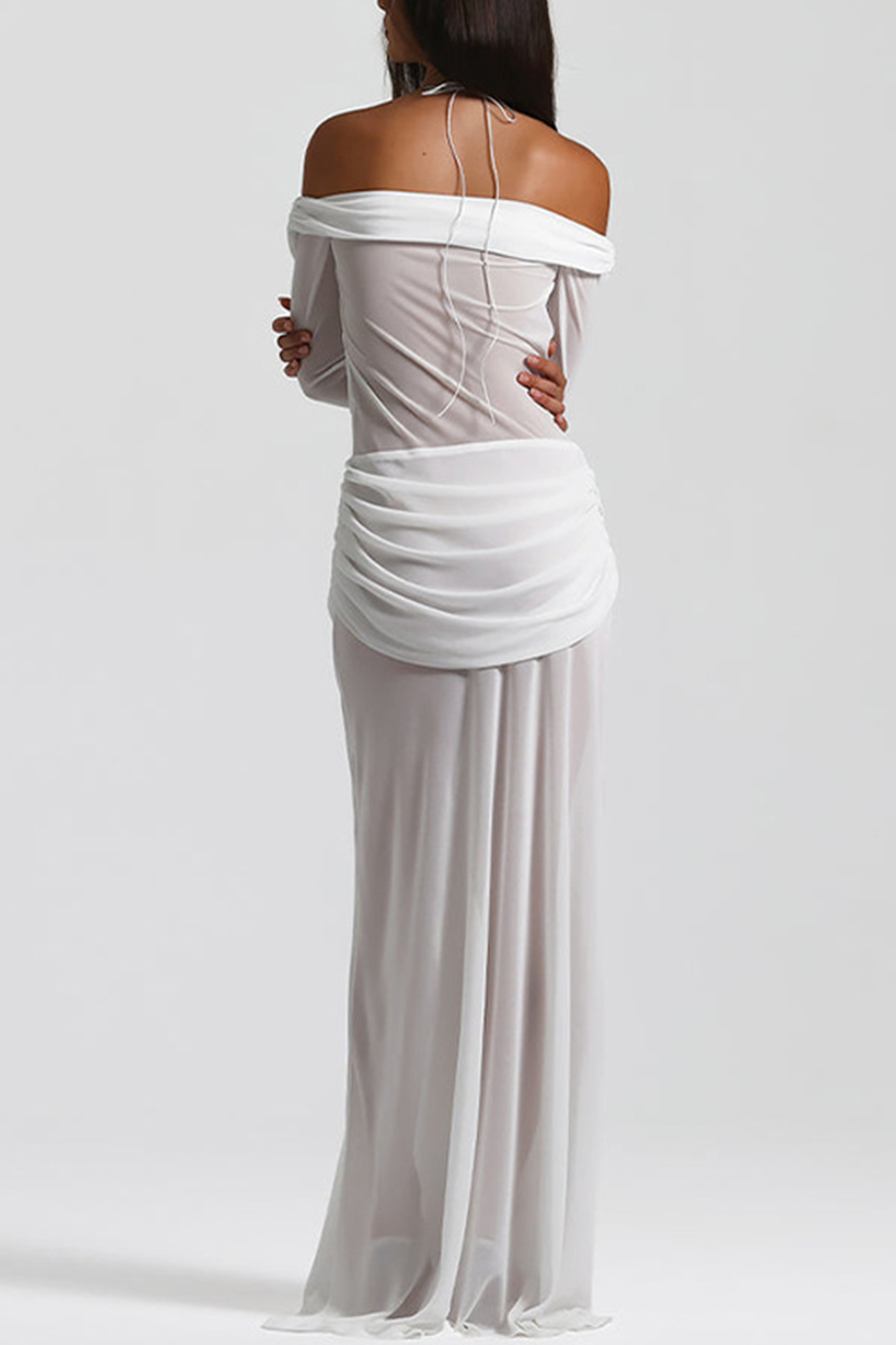 Twisted Off-shoulder Cutout Chiffon Maxi Dress