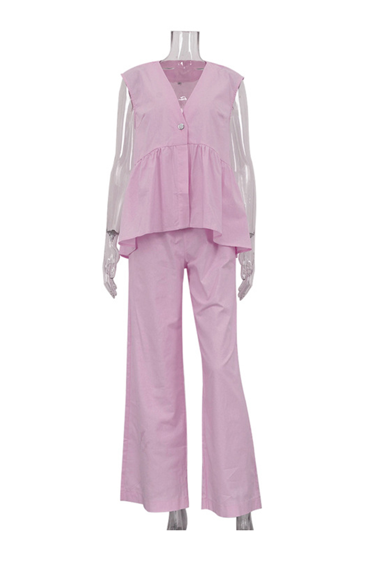 V Neck Cotton Loose Vest Pants Set