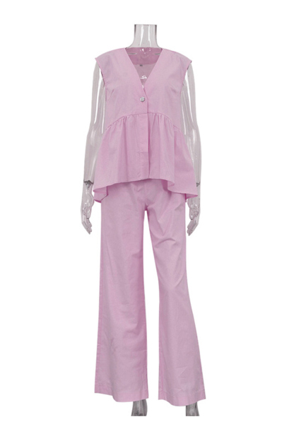 V Neck Cotton Loose Vest Pants Set