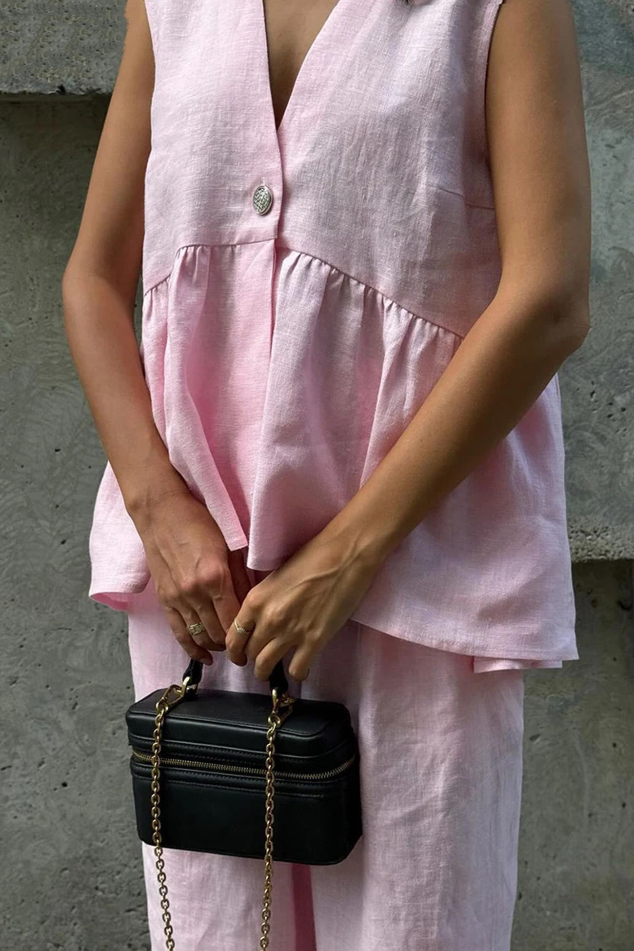 V Neck Cotton Loose Vest Pants Set
