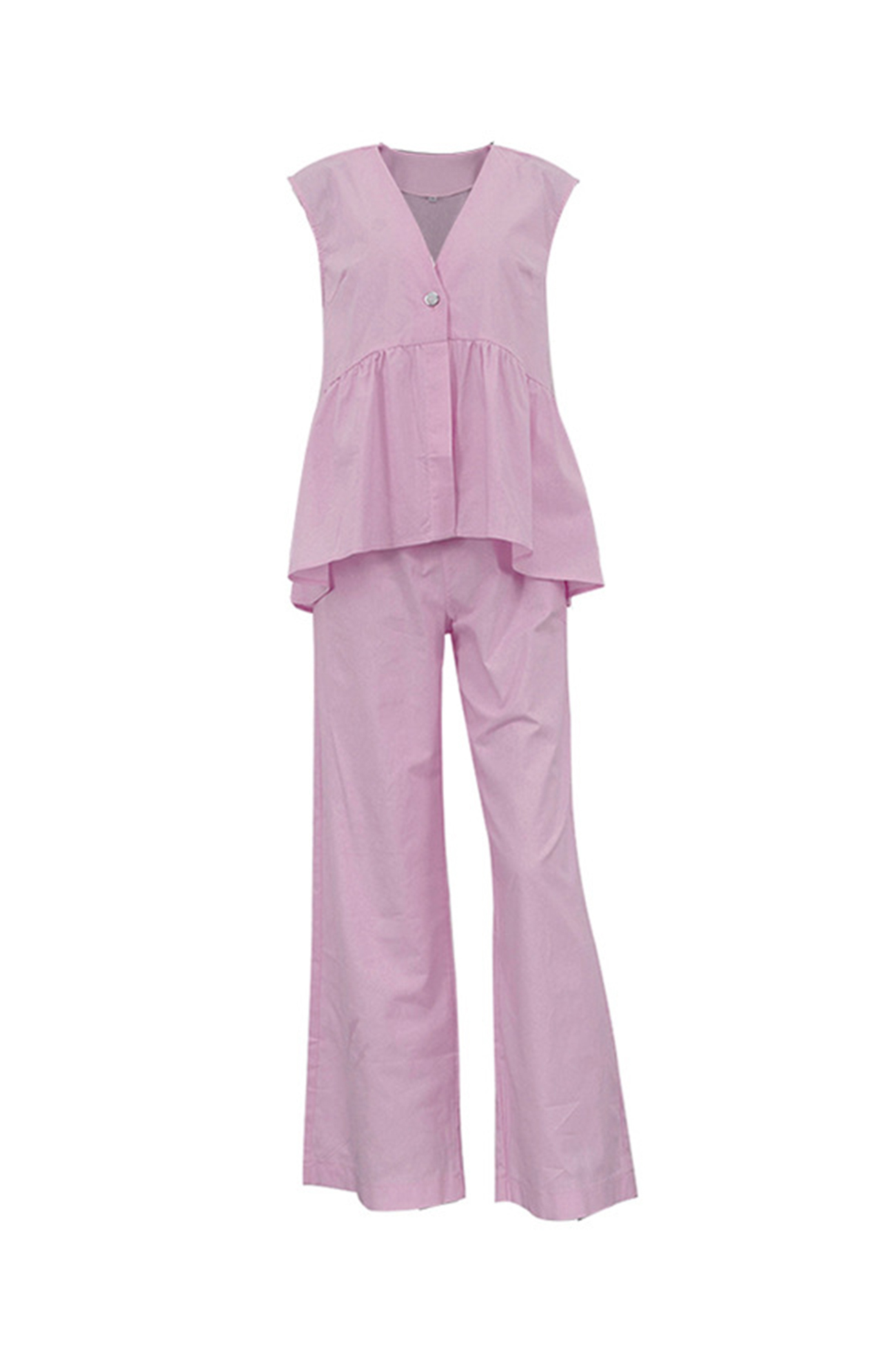 V Neck Cotton Loose Vest Pants Set