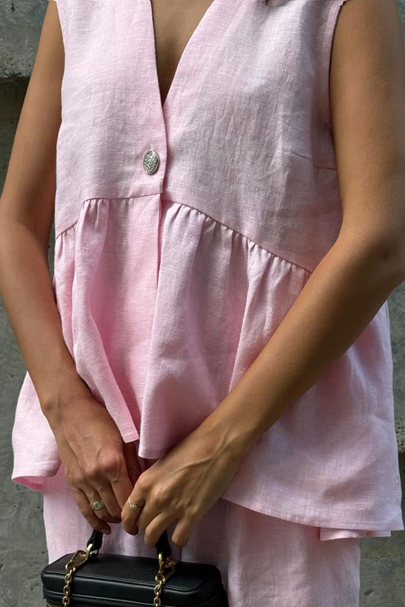 V Neck Cotton Loose Vest Pants Set