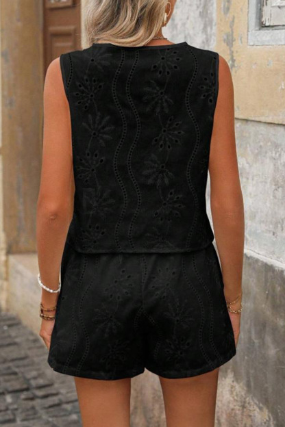 V Neck Embroidery Hollow Out Vest Set