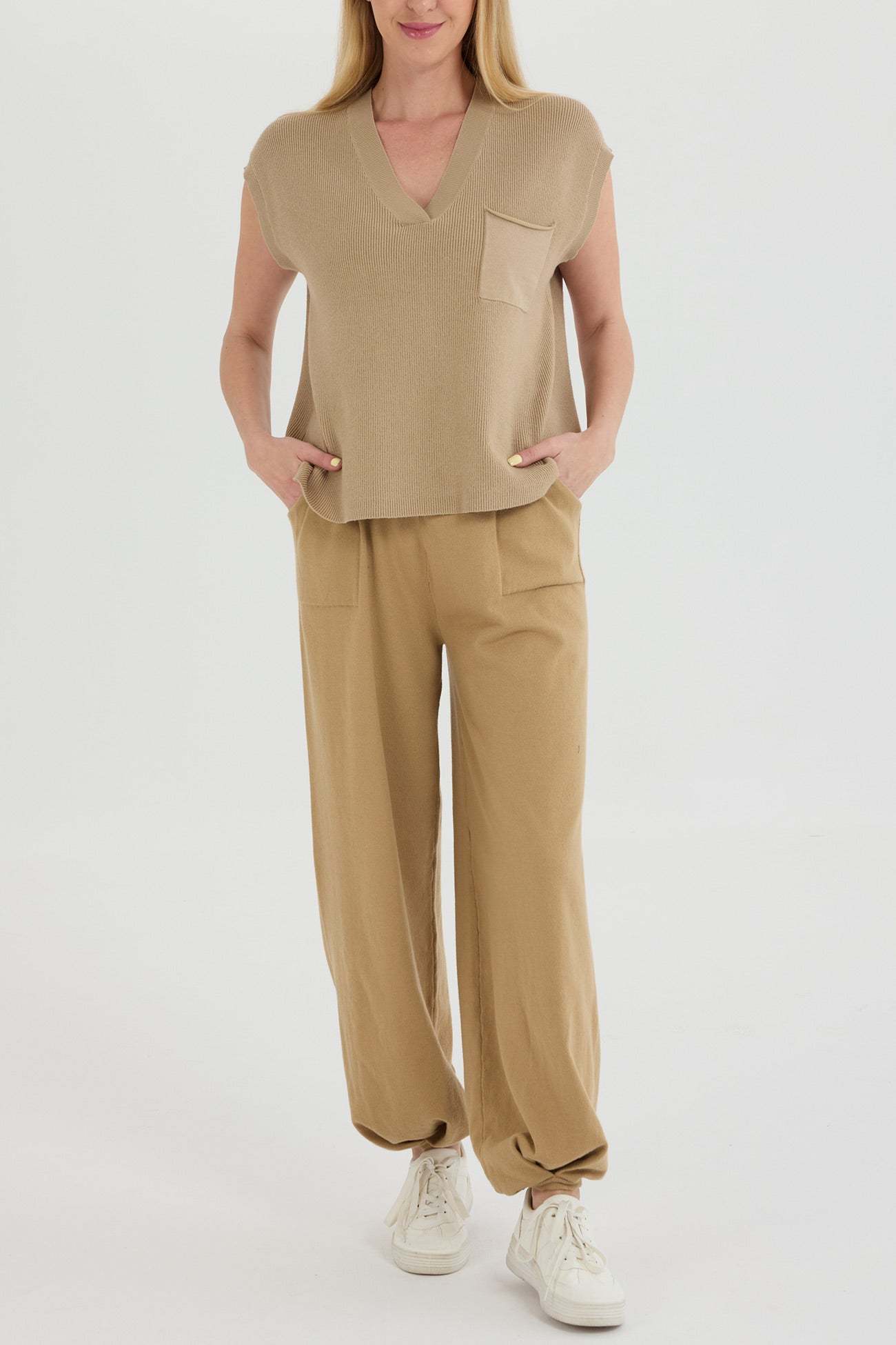 V Neck Knit Tank Top Sweatpants Suits