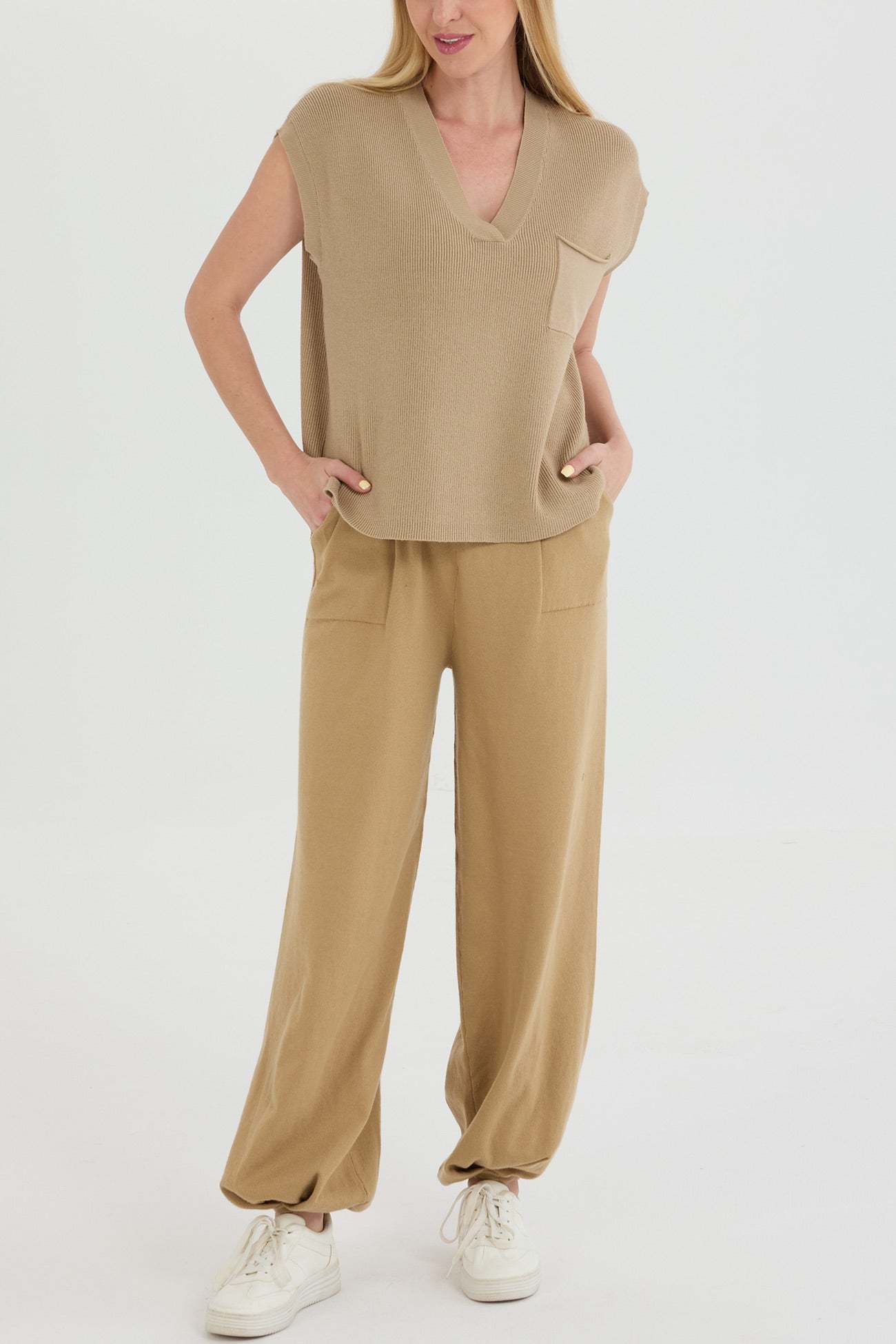 V Neck Knit Tank Top Sweatpants Suits