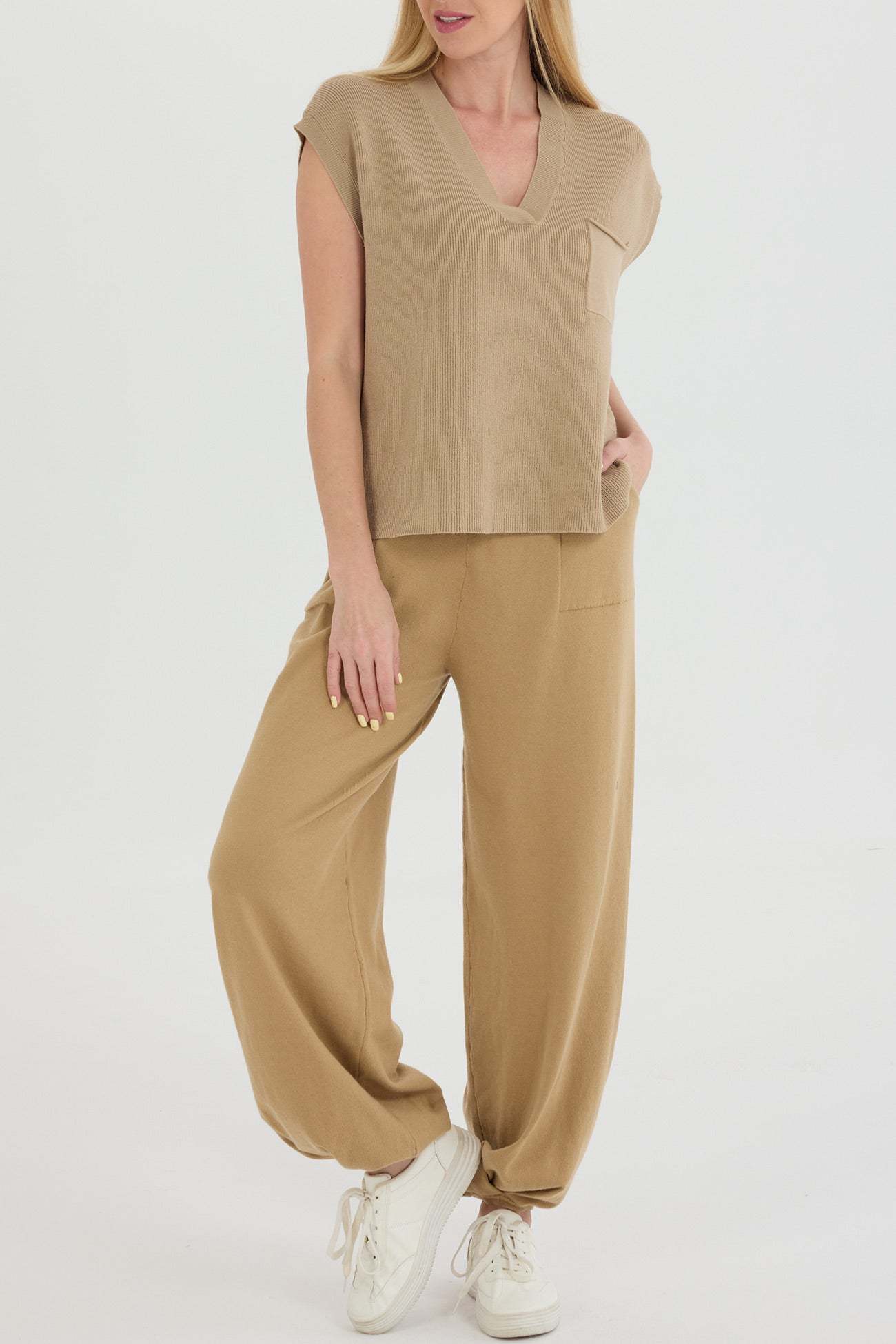 V Neck Knit Tank Top Sweatpants Suits