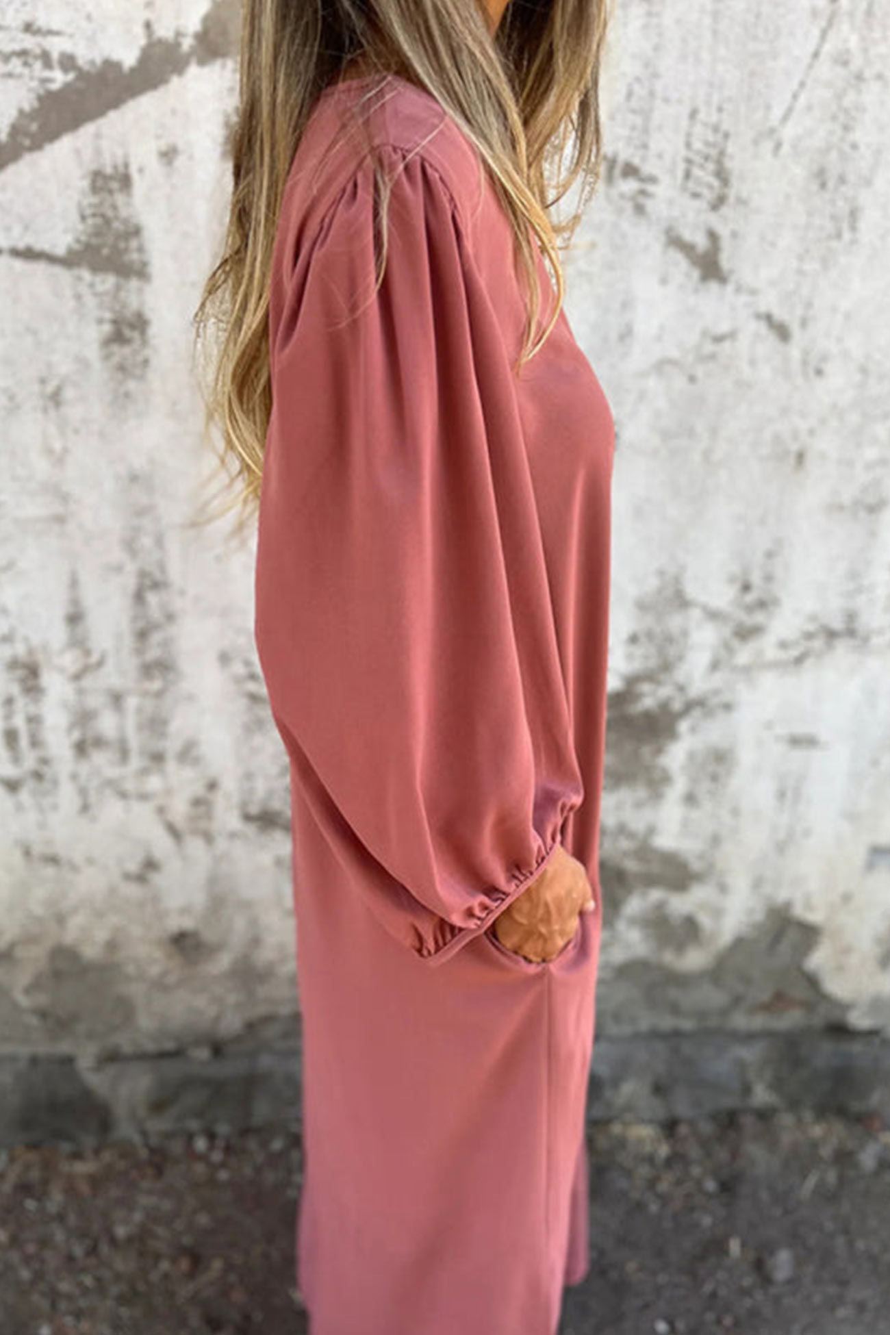 V Neck Lantern Sleeve Maxi Dress