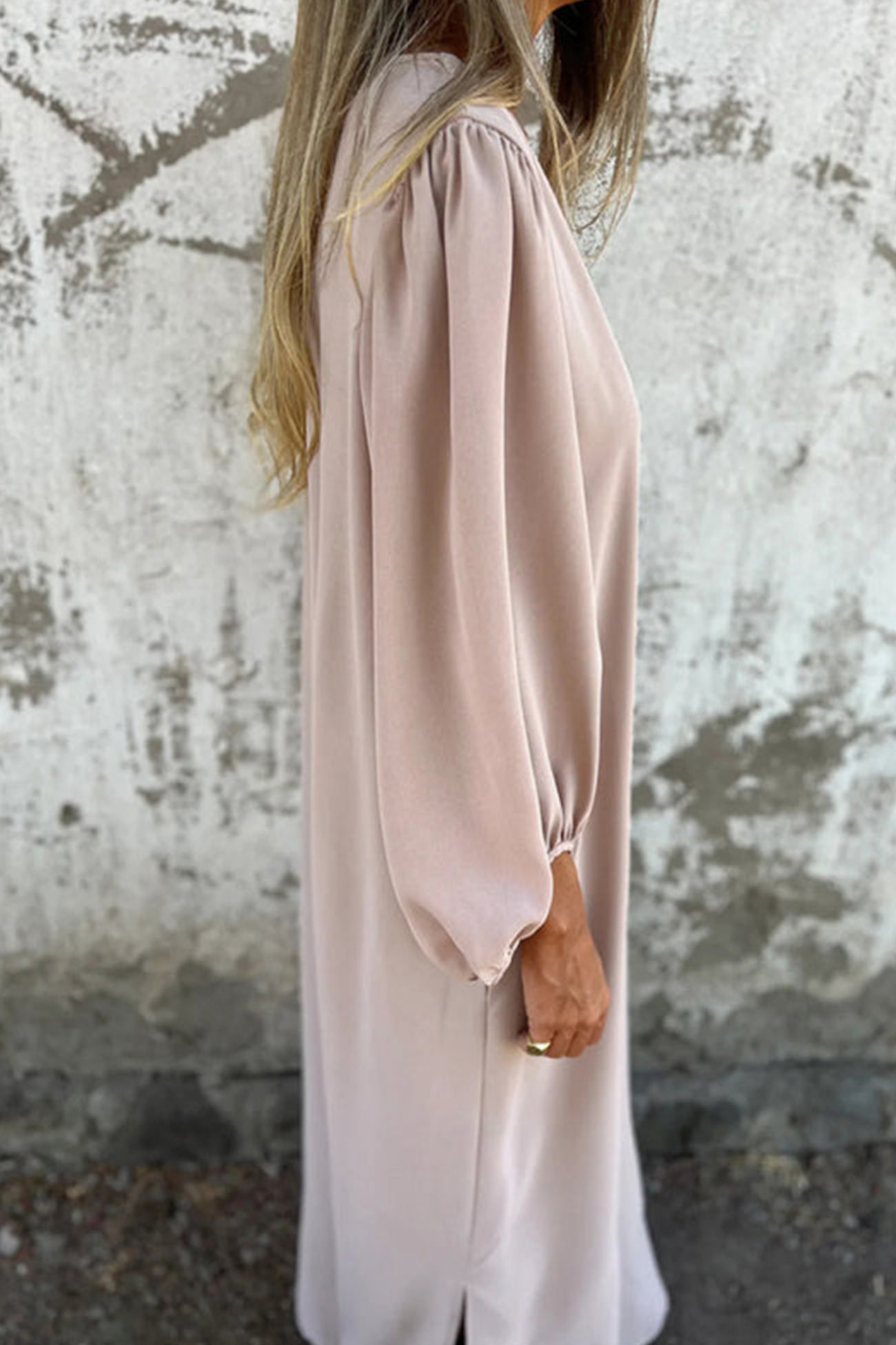V Neck Lantern Sleeve Maxi Dress