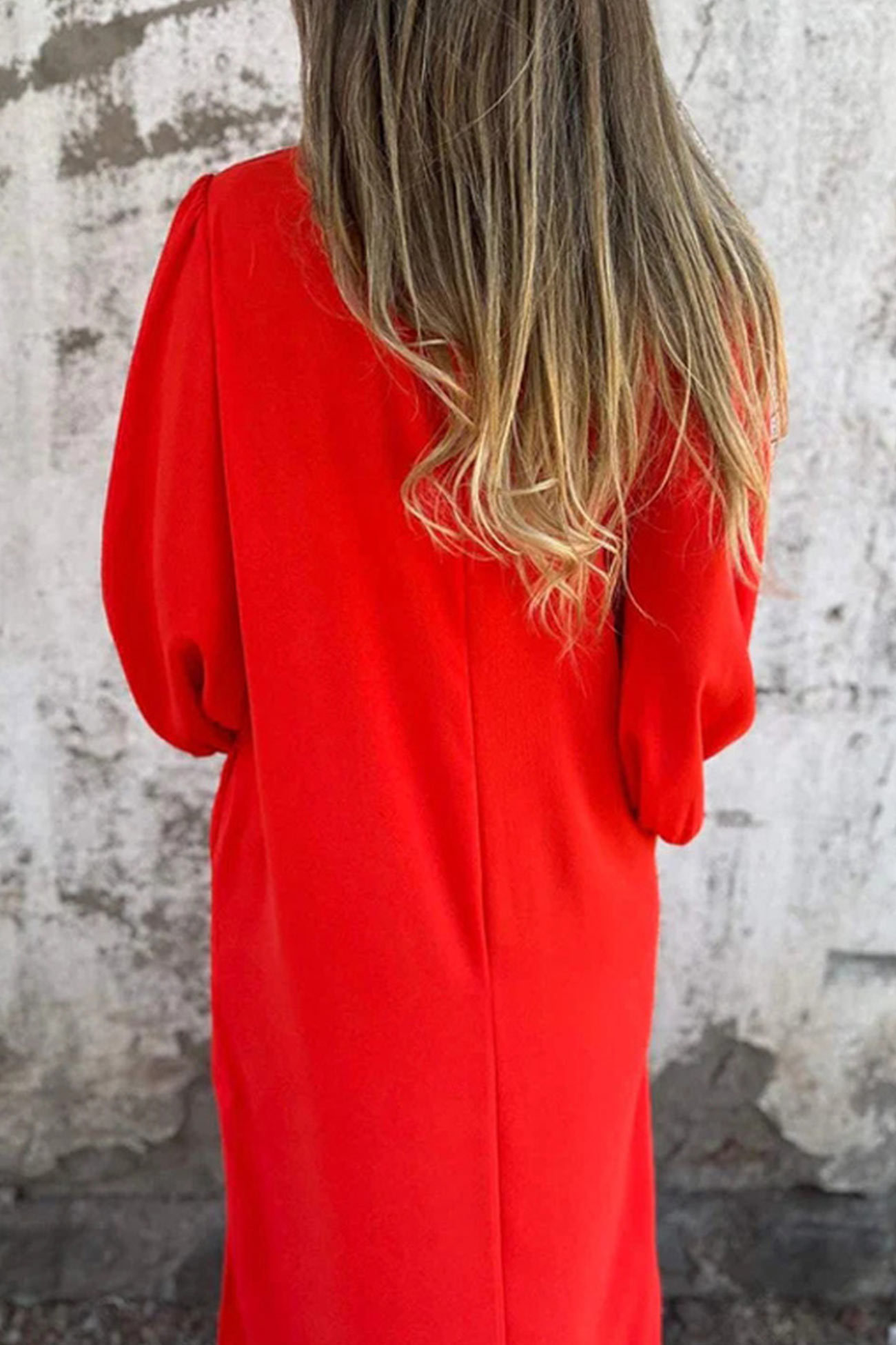 V Neck Lantern Sleeve Maxi Dress