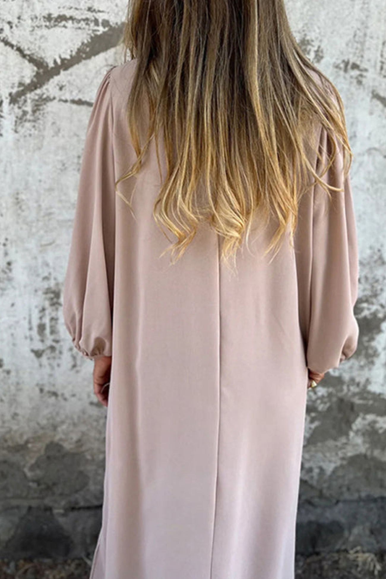 V Neck Lantern Sleeve Maxi Dress