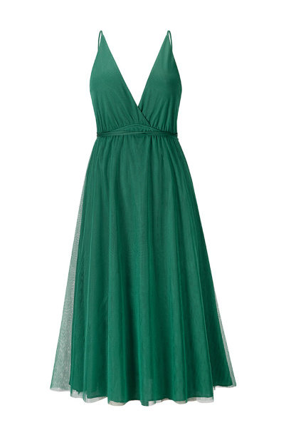 V Neck Mesh Tie-up Cami Dress