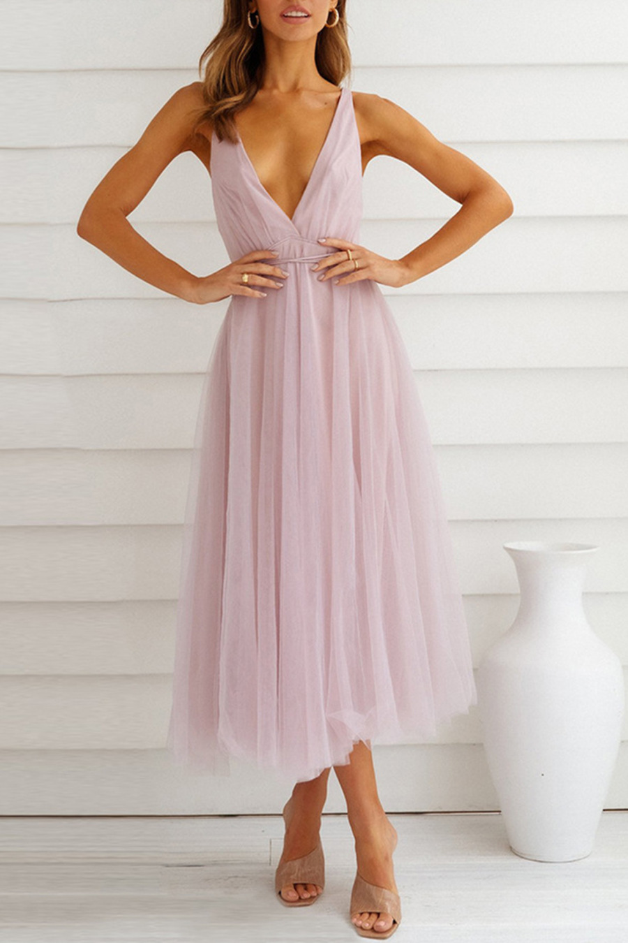 Knit V Neck Sleeveless Bodycon Tank Dress