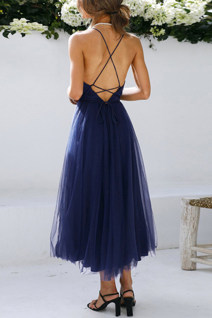 V Neck Mesh Tie-up Cami Dress
