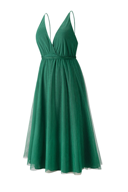 V Neck Mesh Tie-up Cami Dress