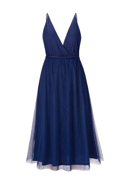 V Neck Mesh Tie-up Cami Dress