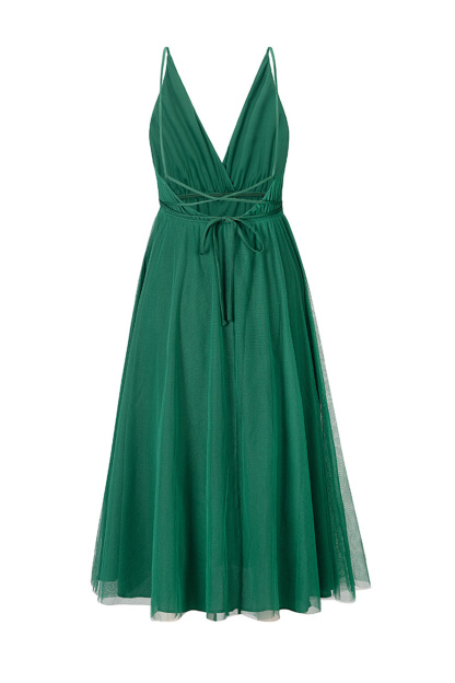 V Neck Mesh Tie-up Cami Dress