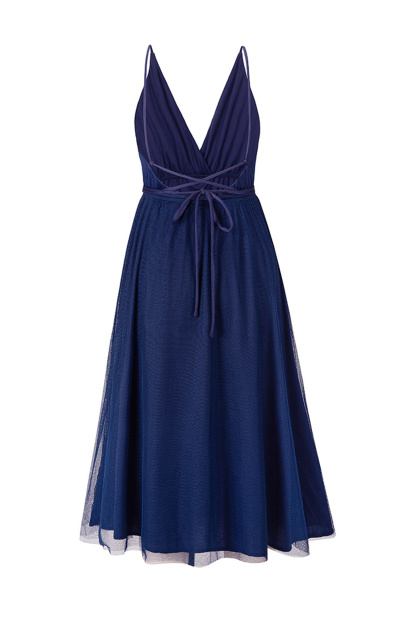 V Neck Mesh Tie-up Cami Dress