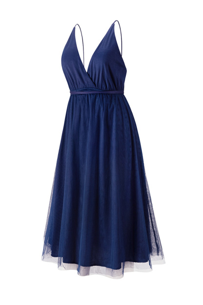 V Neck Mesh Tie-up Cami Dress
