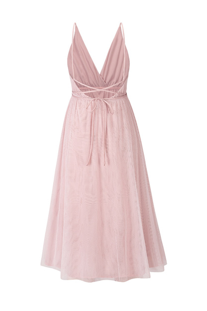 V Neck Mesh Tie-up Cami Dress