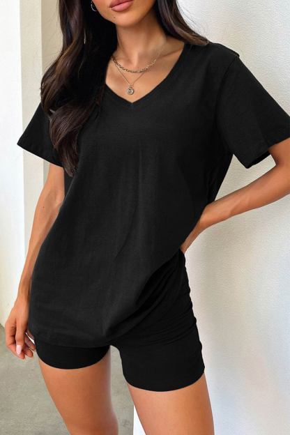 V Neck Short Sleeve T-shirt Shorts Set