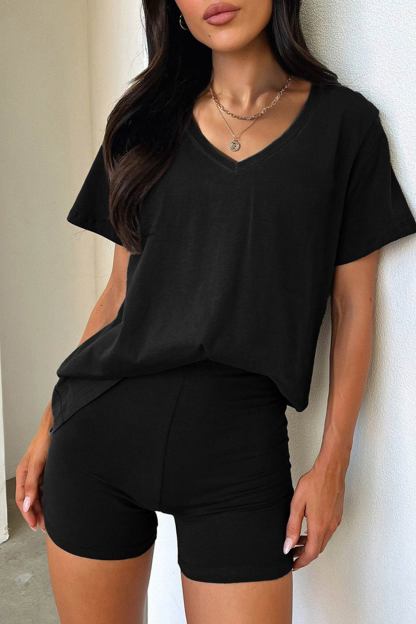V Neck Short Sleeve T-shirt Shorts Set