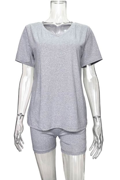 V Neck Short Sleeve T-shirt Shorts Set