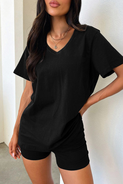 V Neck Short Sleeve T-shirt Shorts Set