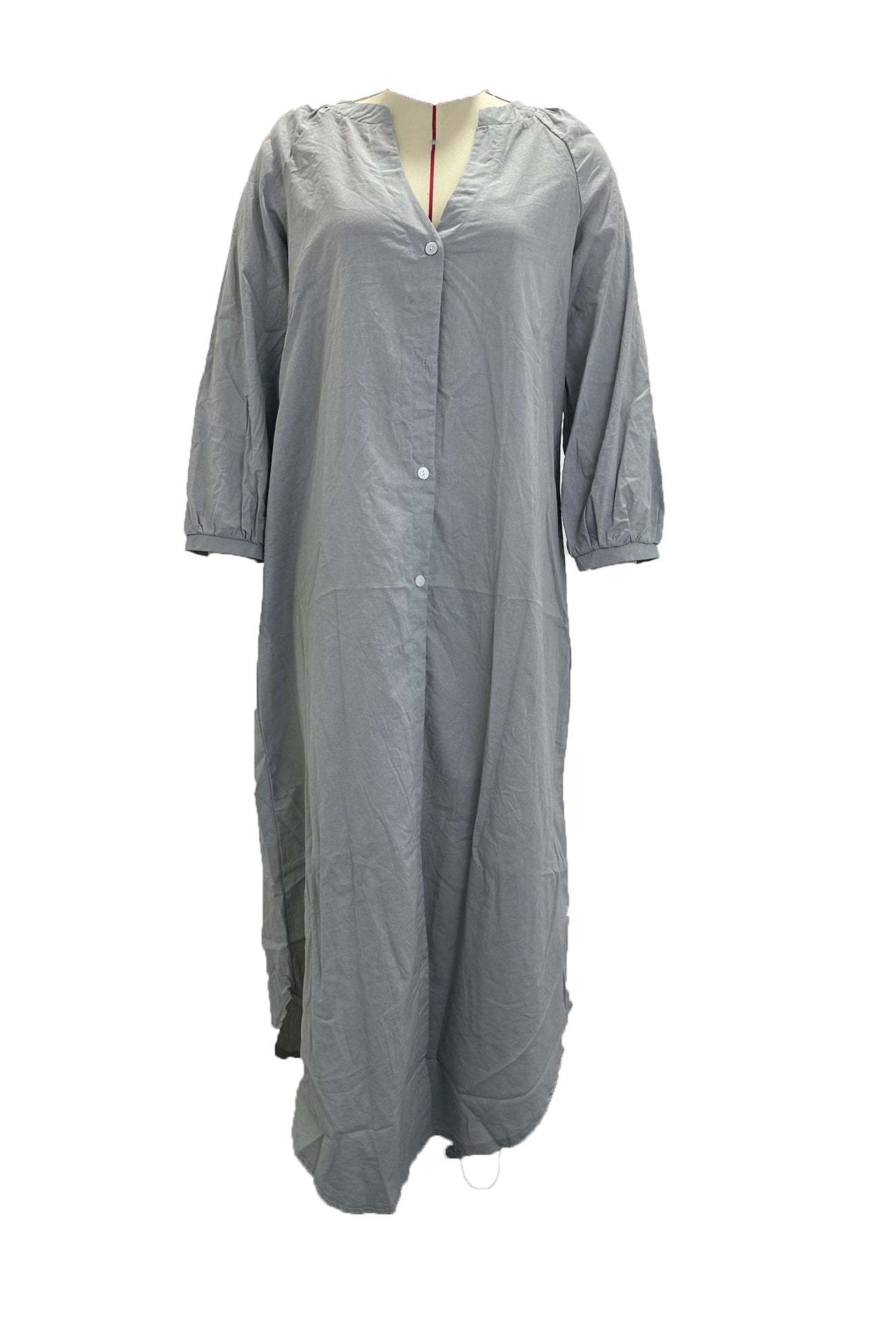 V Neck Single-breasted Long Sleeve Dress
