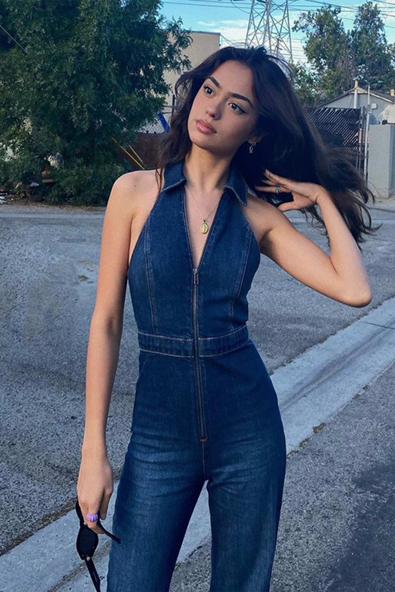 V Neck Sleeveless Denim Jumpsuits arolora