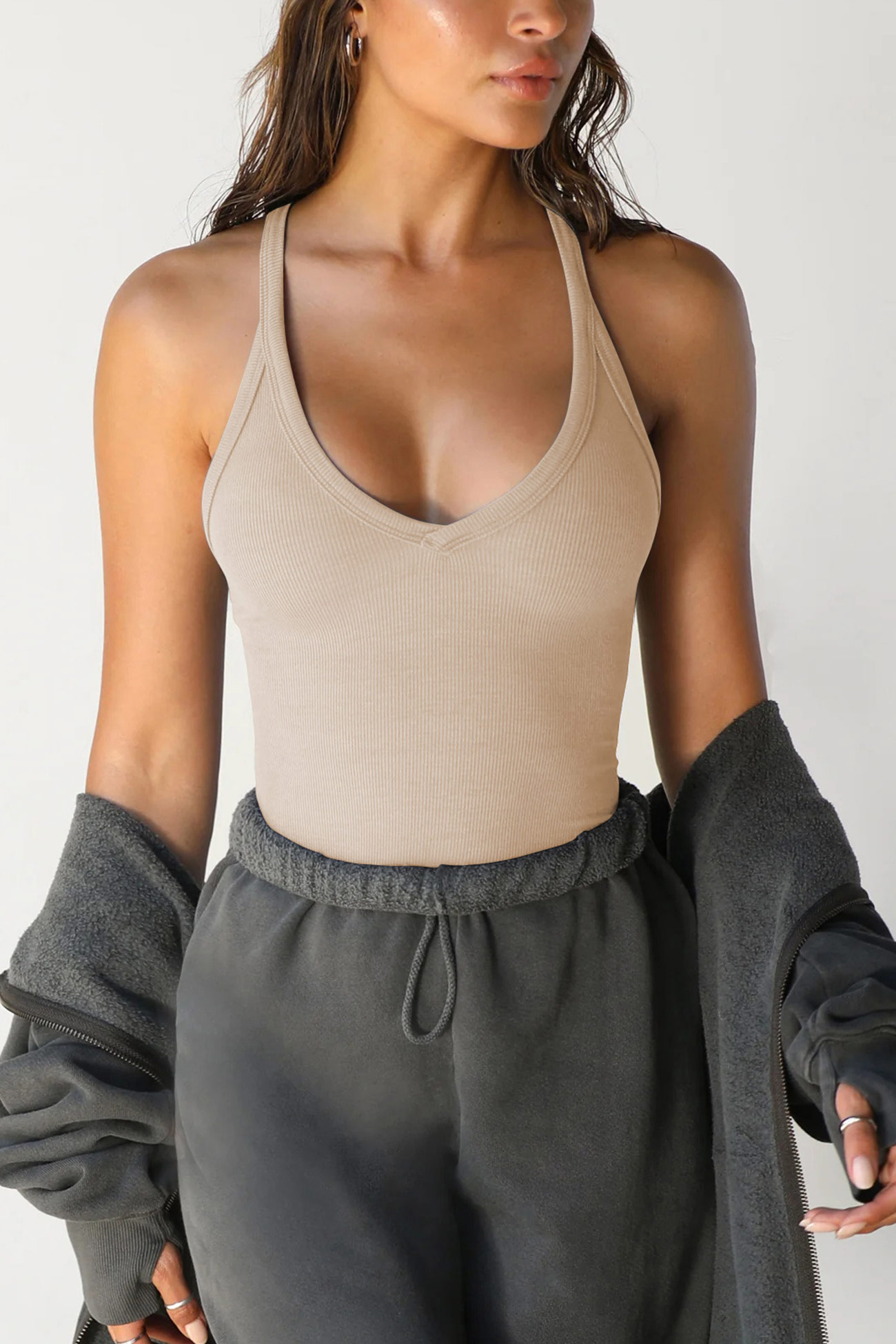 V Neck Slim Fit Ribbed Cami Vest