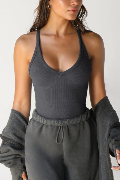 V Neck Slim Fit Ribbed Cami Vest