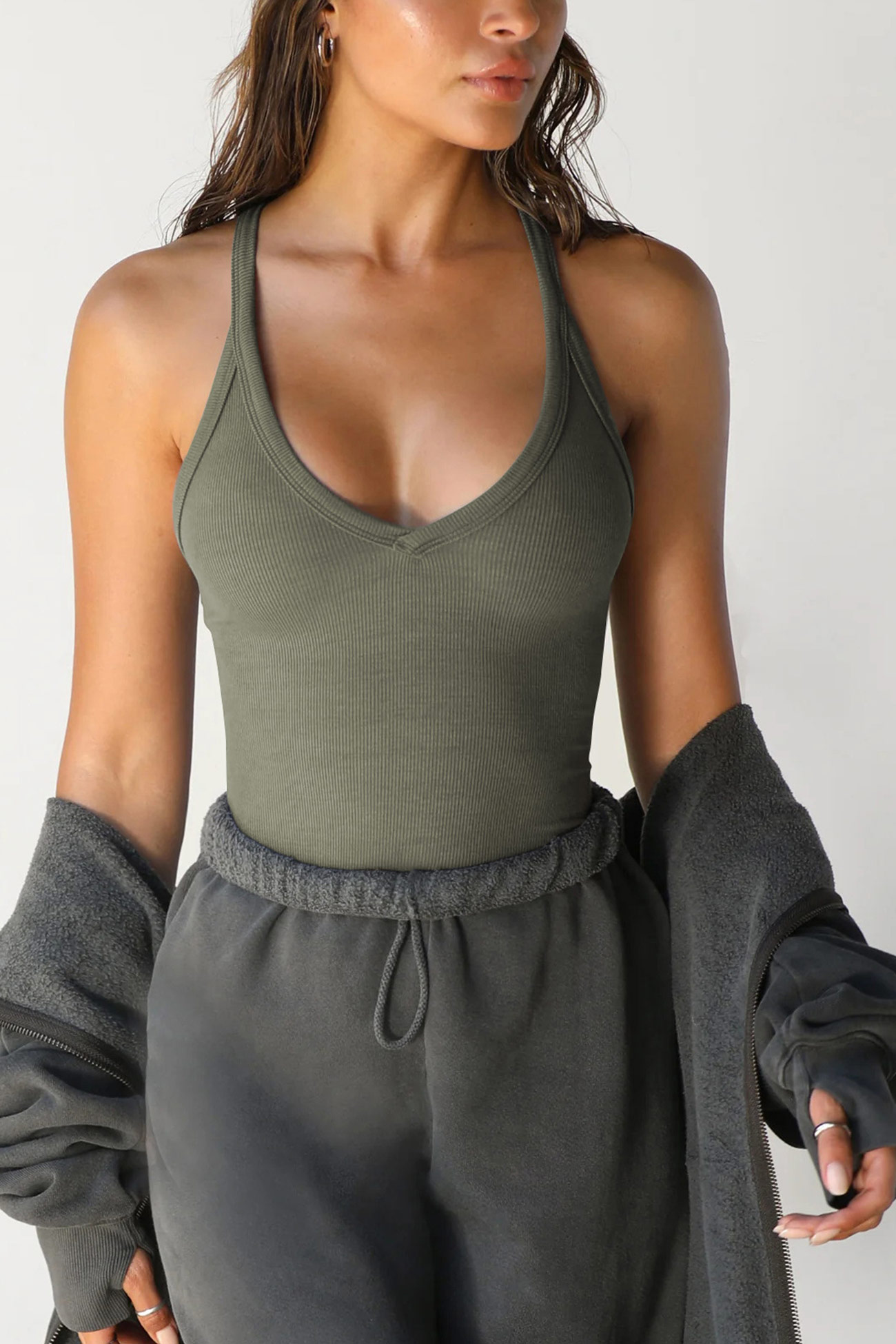 V Neck Slim Fit Ribbed Cami Vest