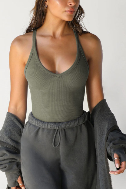 V Neck Slim Fit Ribbed Cami Vest