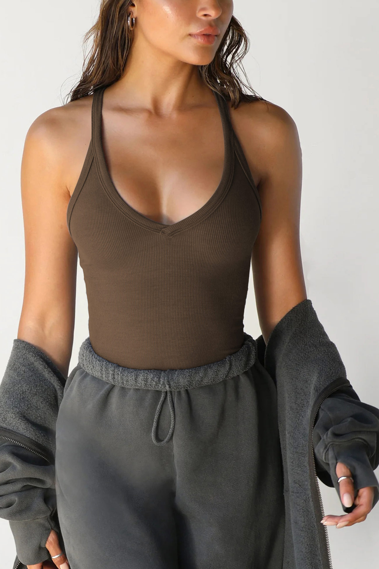 V Neck Slim Fit Ribbed Cami Vest