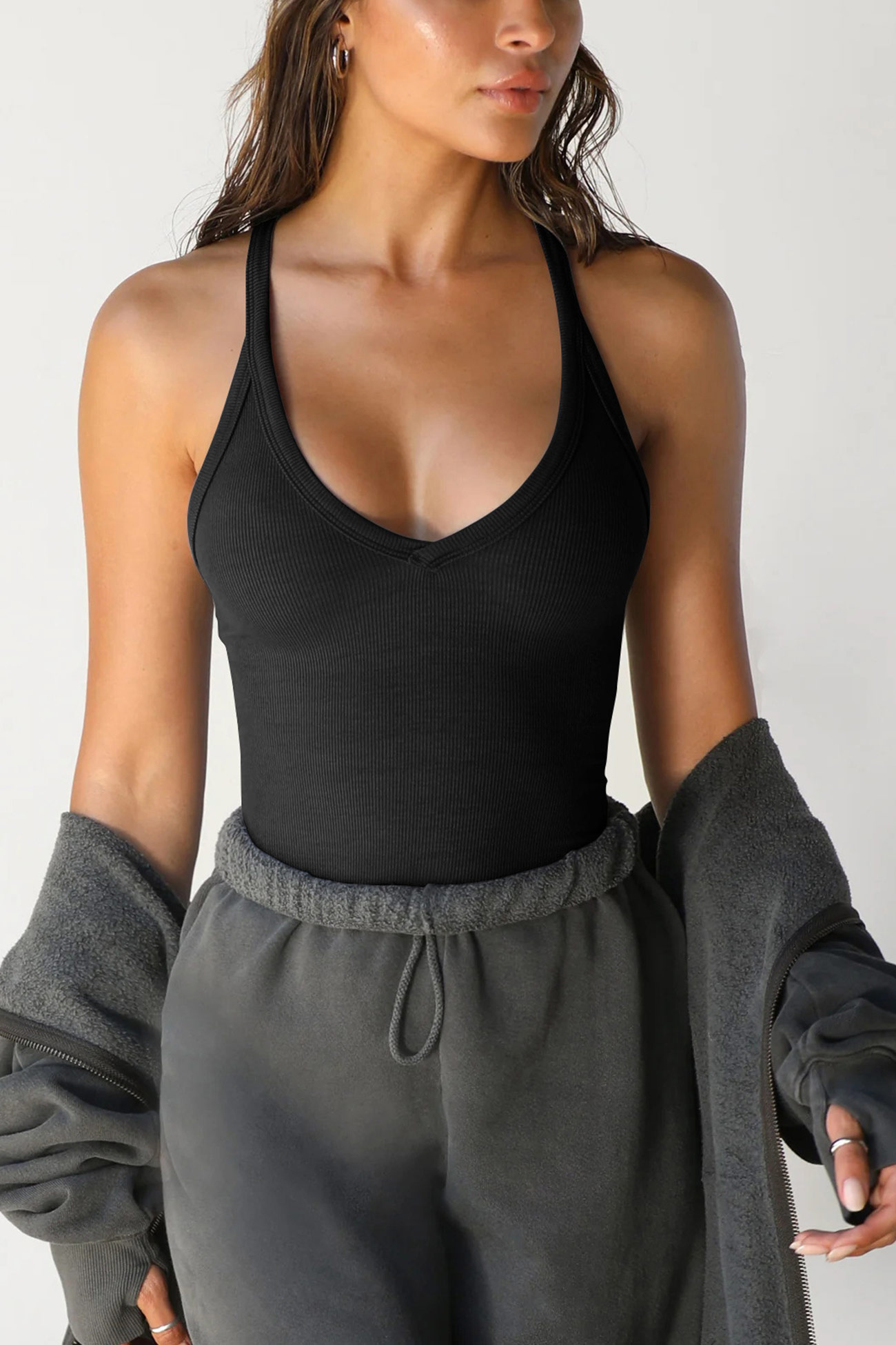 V Neck Slim Fit Ribbed Cami Vest