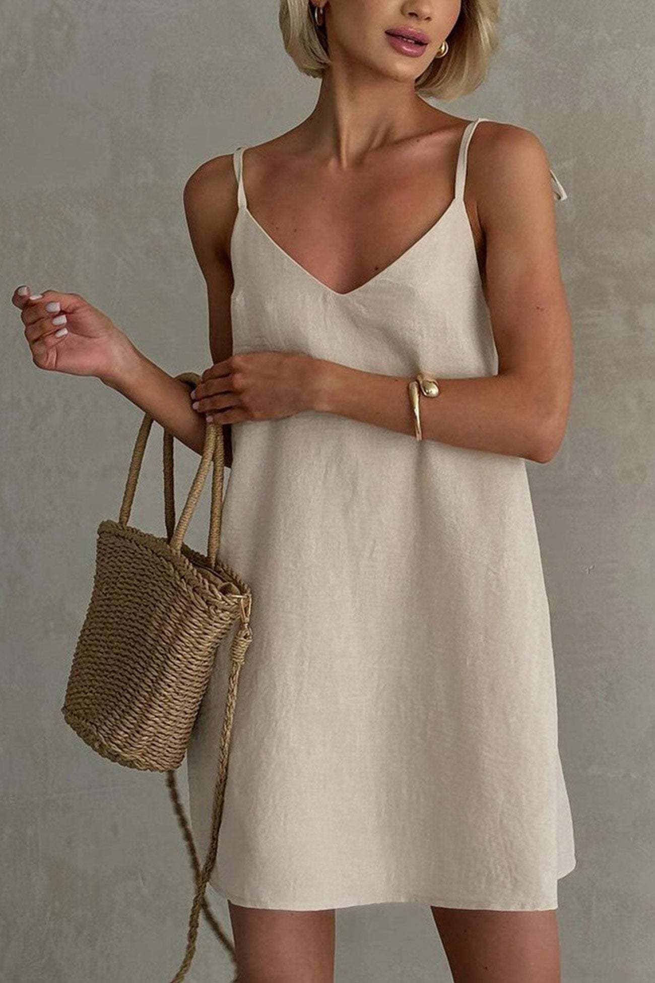 V Neck Tie-straps Backless Cami Dress