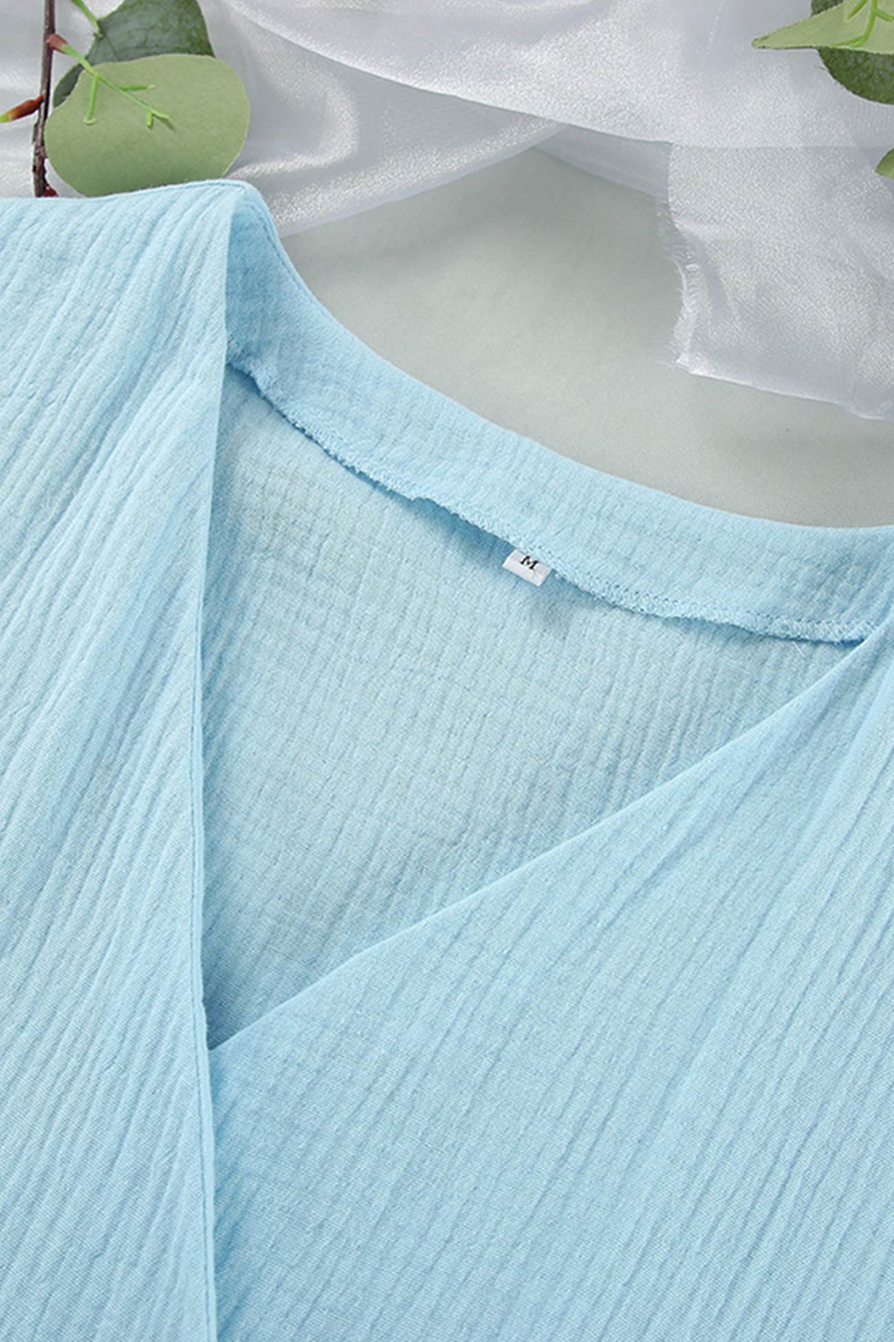 V Neck Tie-up Slit A-line Cotton Dress