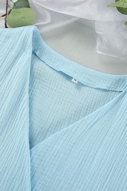 V Neck Tie-up Slit A-line Cotton Dress