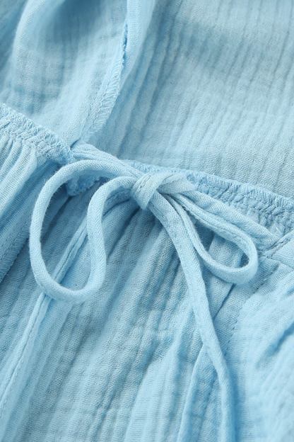 V Neck Tie-up Slit A-line Cotton Dress
