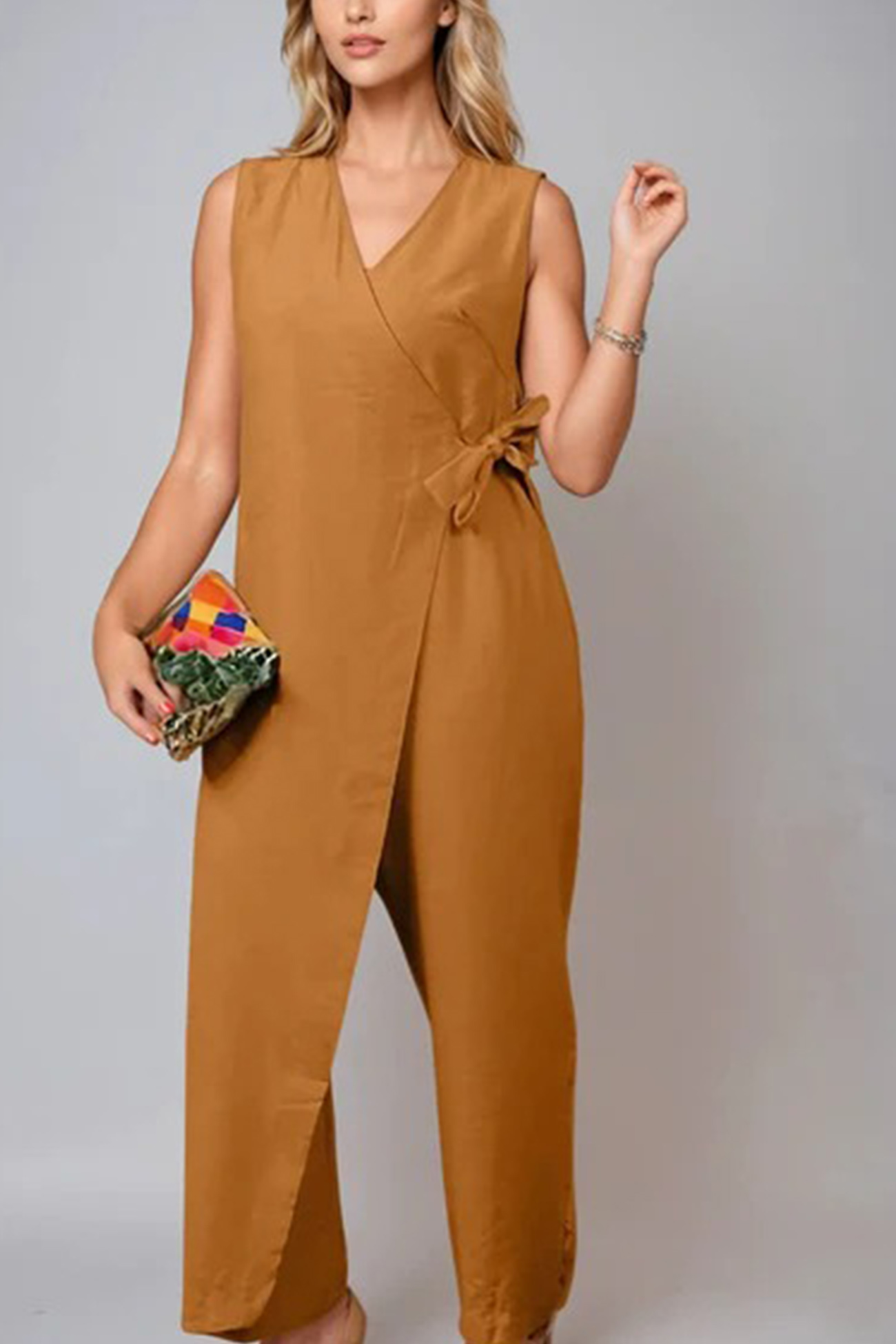 V Neck Zip-up Strappy Jumpsuits