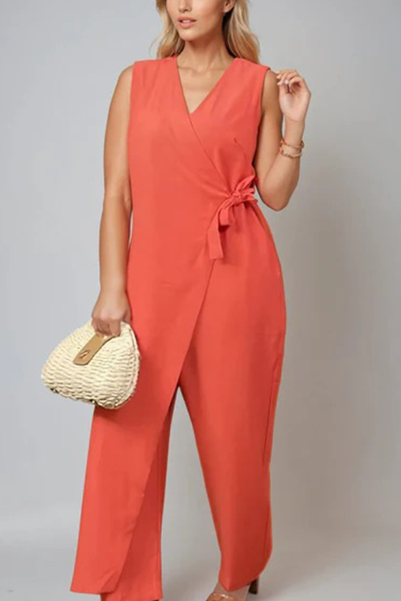 V Neck Zip-up Strappy Jumpsuits